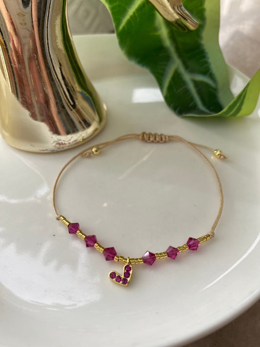 Pulsera Ajustable Corazón Cristales Swarovski Fucsia