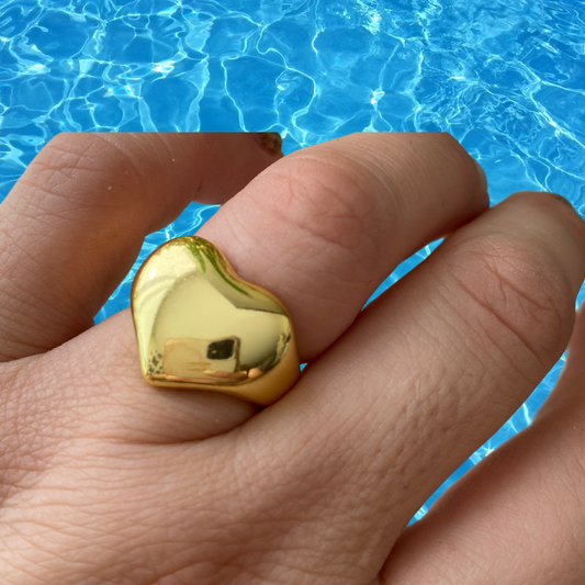 Anillo Ajustable De Acero Dorado Corazon Globo