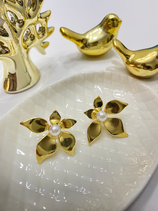 Aros acero dorado Lilium Perla