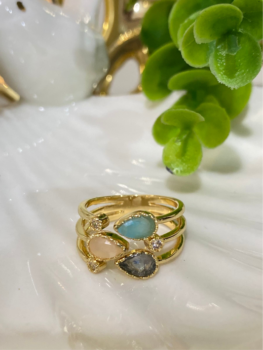 Anillo baño oro gotas • Amatista, Jade y Cuarzo