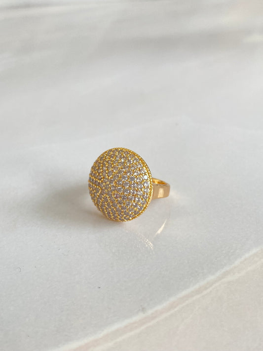 Anillo maxi disco rodio dorado y microcircones