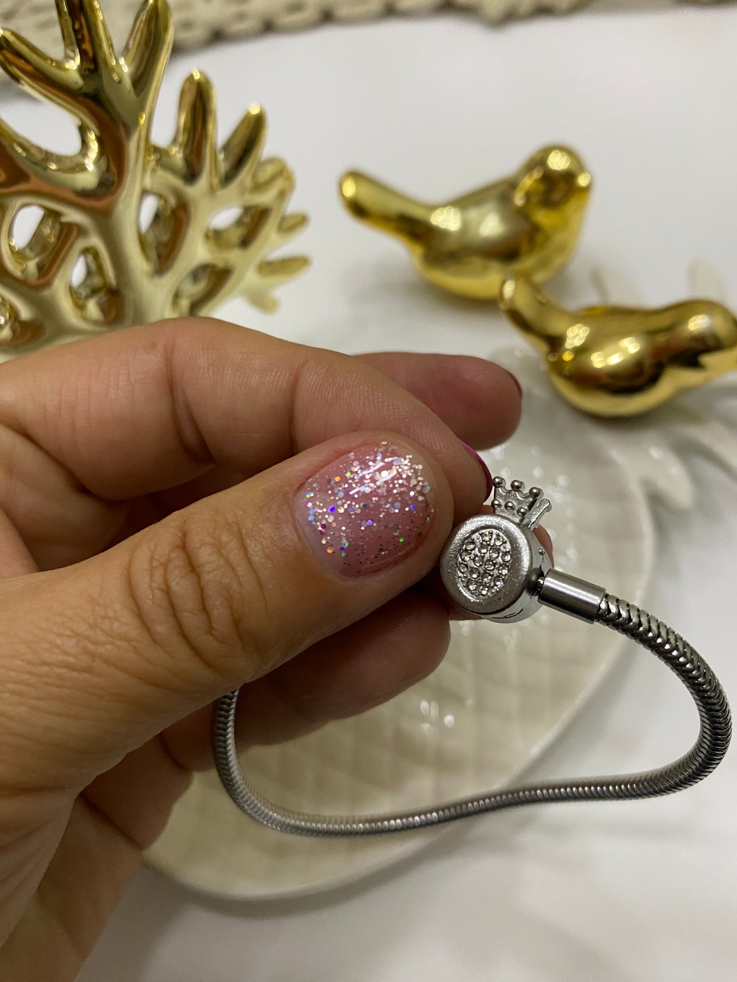 Pulsera escogida en acero plateado tipo Pandora