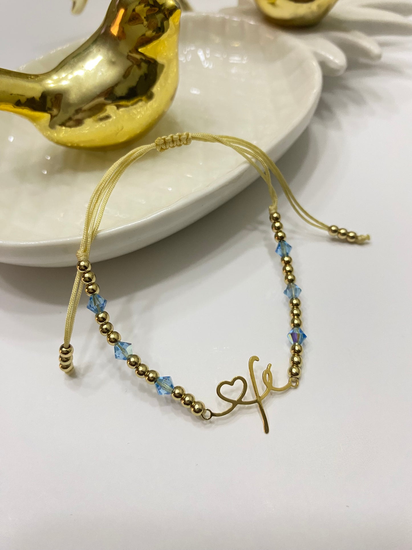 Pulsera Fe y cristales Swarovski turquesa • ajustable
