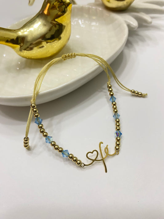 Pulsera Fe y cristales Swarovski turquesa • ajustable