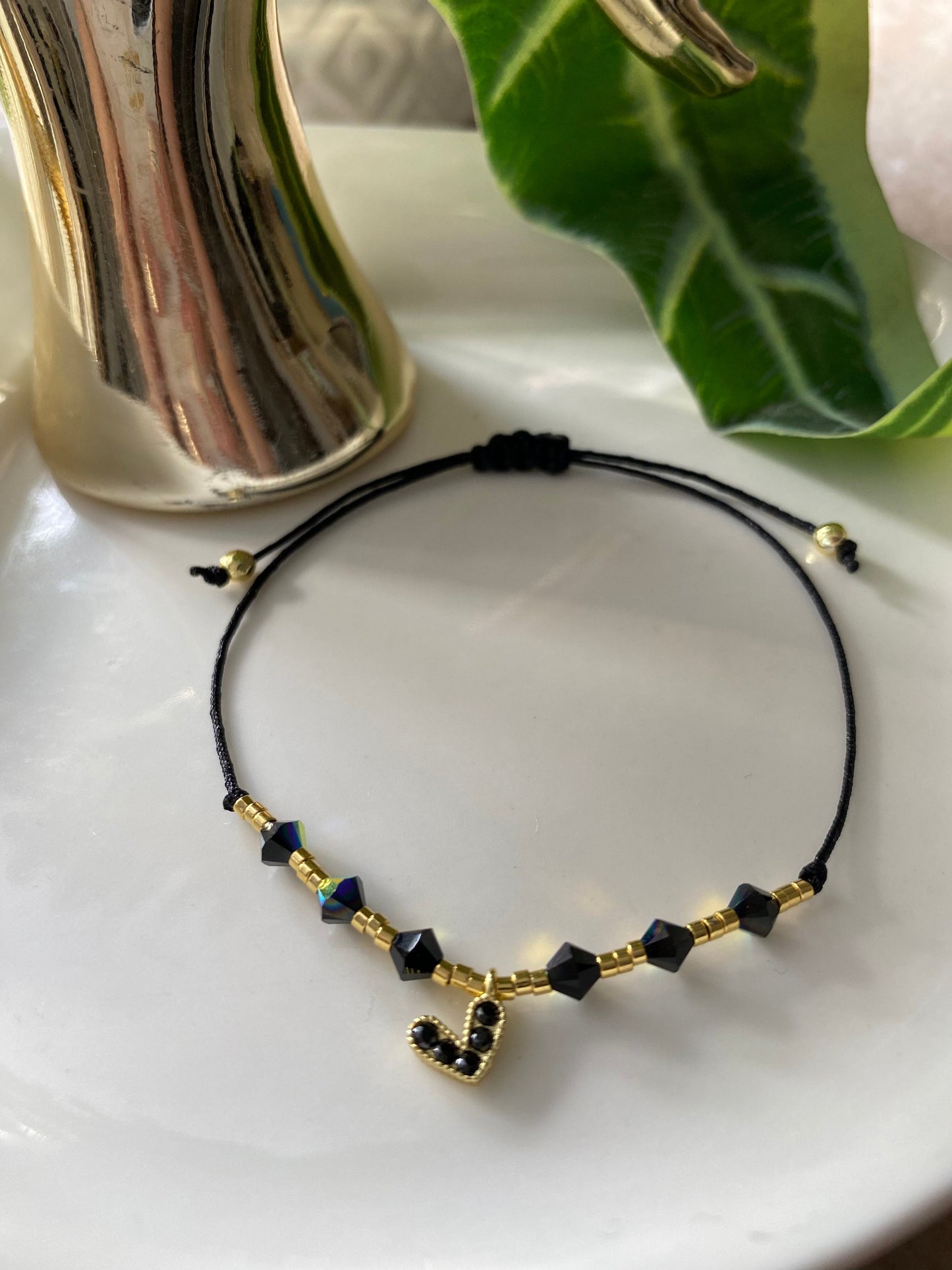 Pulsera Ajustable Corazón Cristales Swarovski Negro