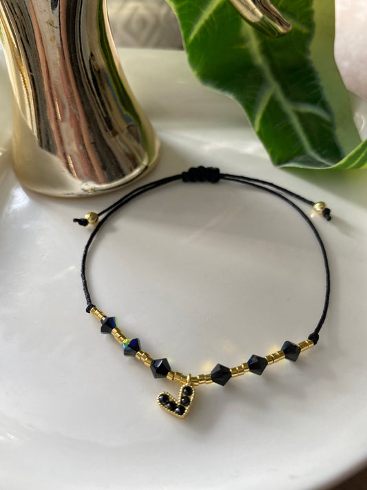 Pulsera Ajustable Corazón Cristales Swarovski Negro