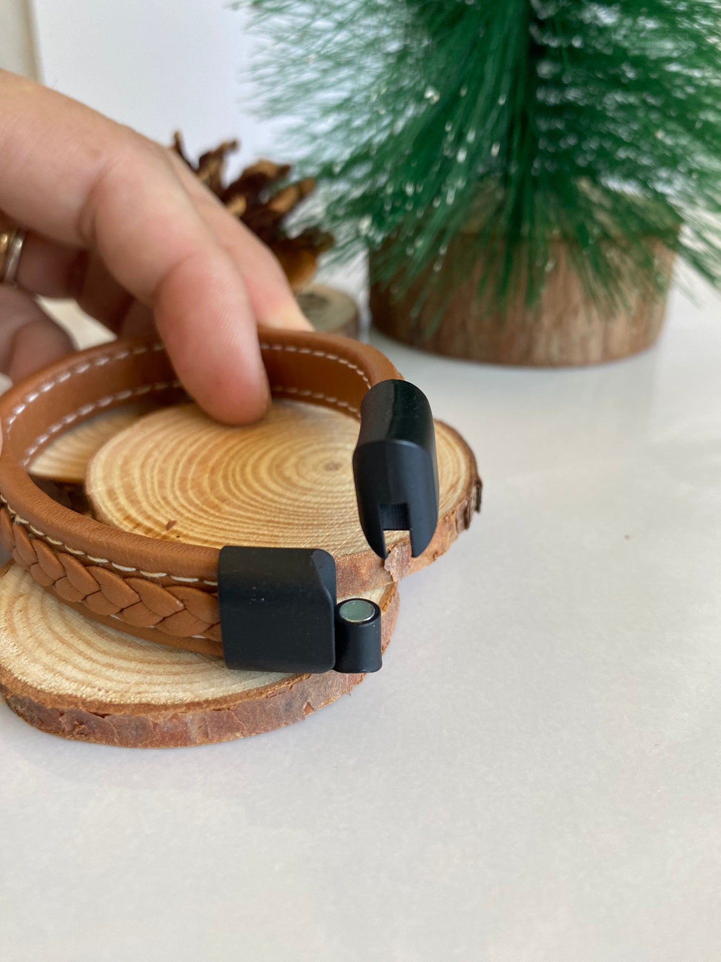 Pulsera camel trenzada • eco cuero 13mm - 21 cms largo
