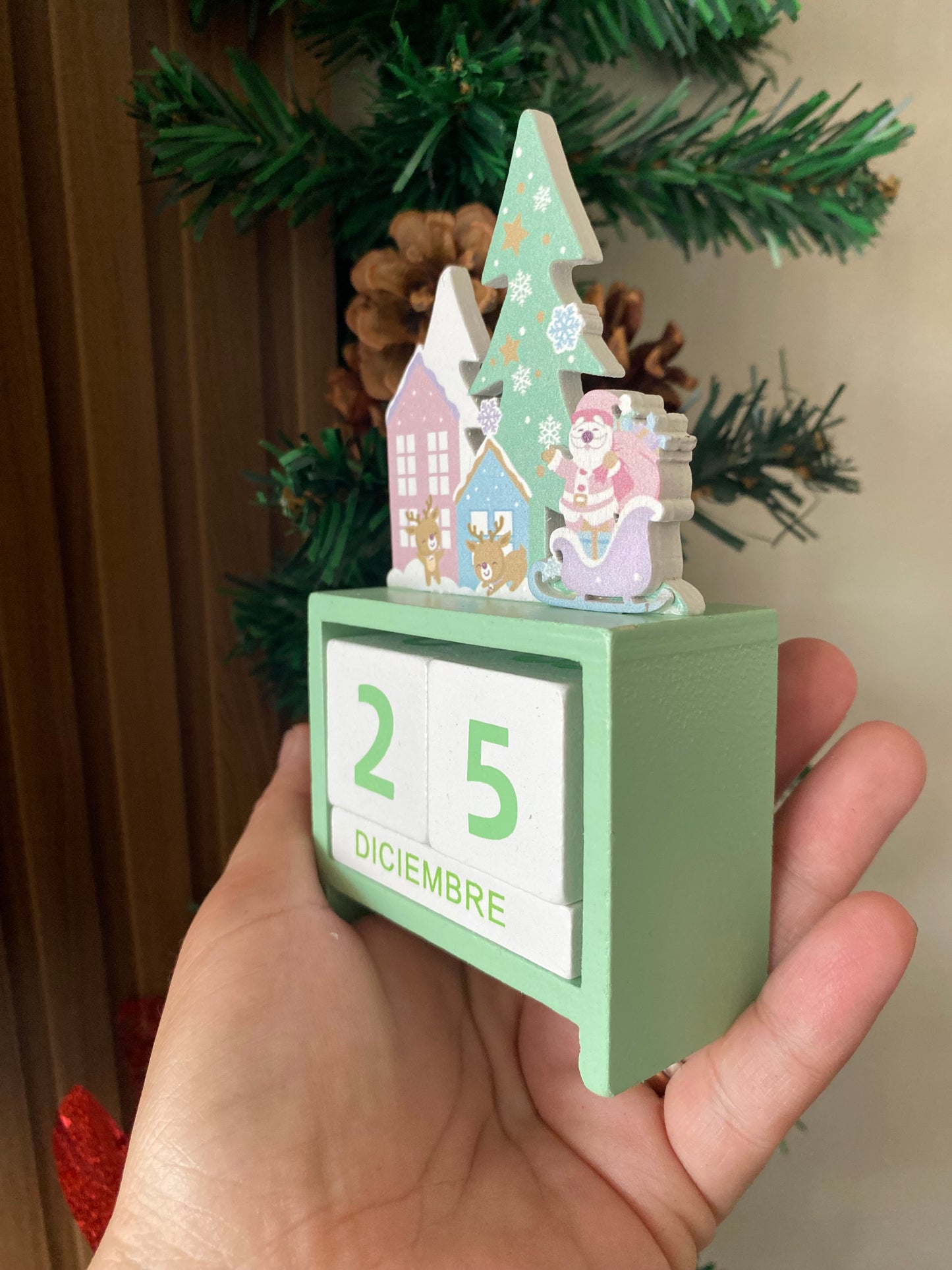 Calendario Eterno Ciudad Navidad Verde agua • madera