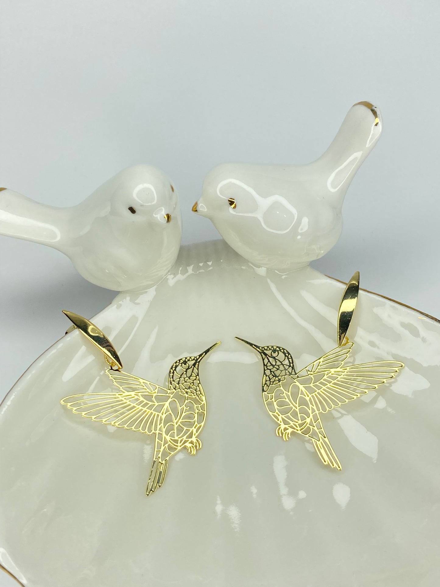 Aros Colibrí macramé  baño oro