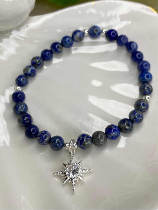 Pulsera Destello Baño de Plata y Lápizlazuli 6mm