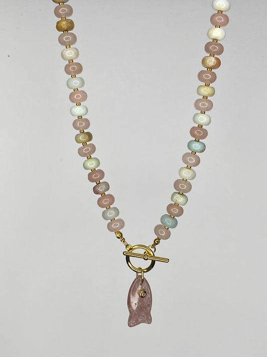 Collar ictus rosa piedras naturales 50 cms