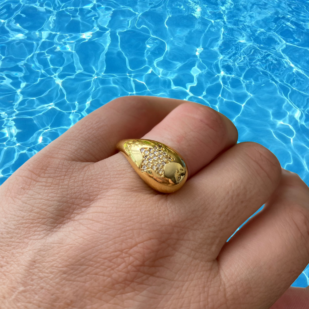 Anillo Ajustable De Acero Dorado Estrella Microcircones