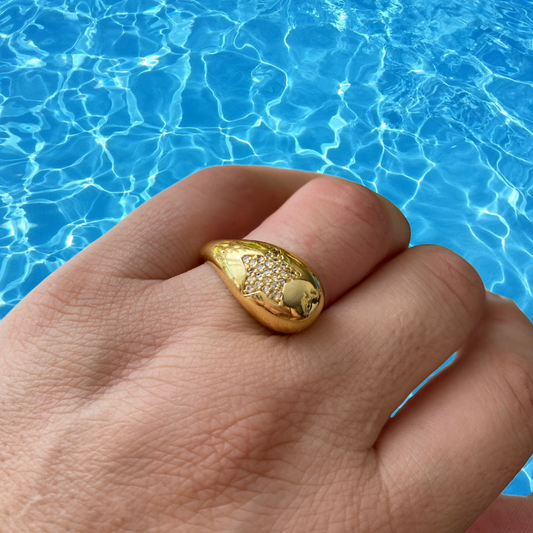Anillo Ajustable De Acero Dorado Estrella Microcircones