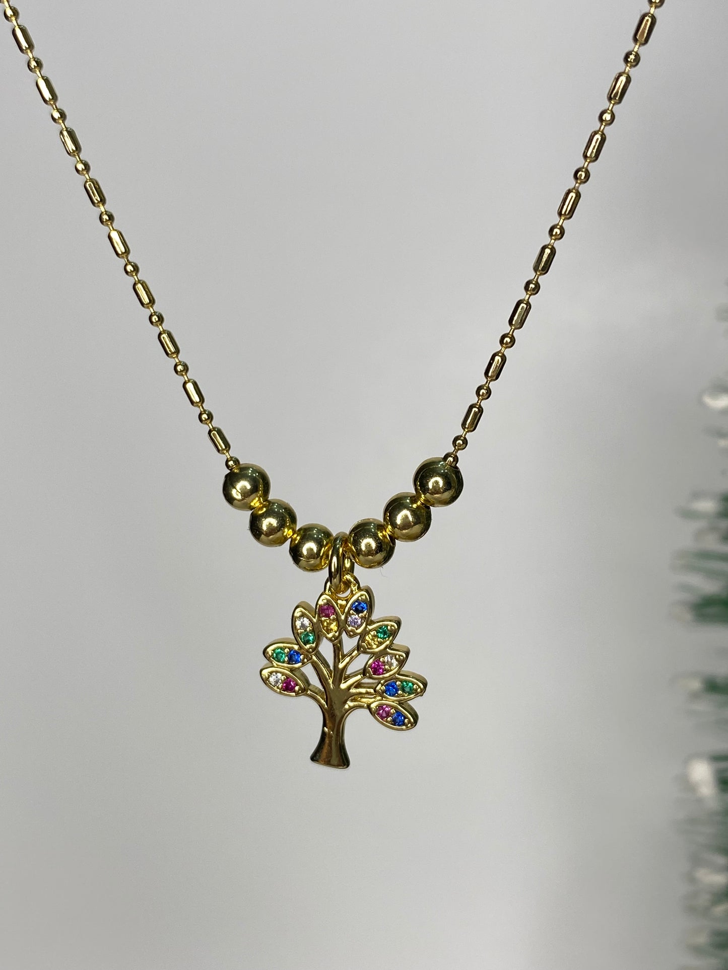 Collar Árbol vida y Cadenas ajustable baño oro