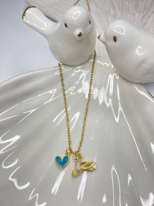 Collar Corazón Colibrí turquesa