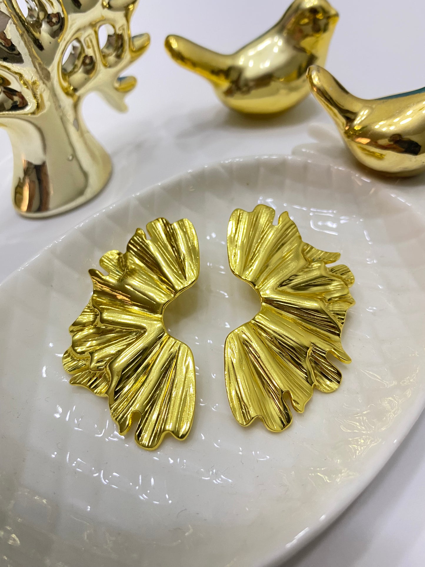 Aros Flor Abanico Acero Dorado