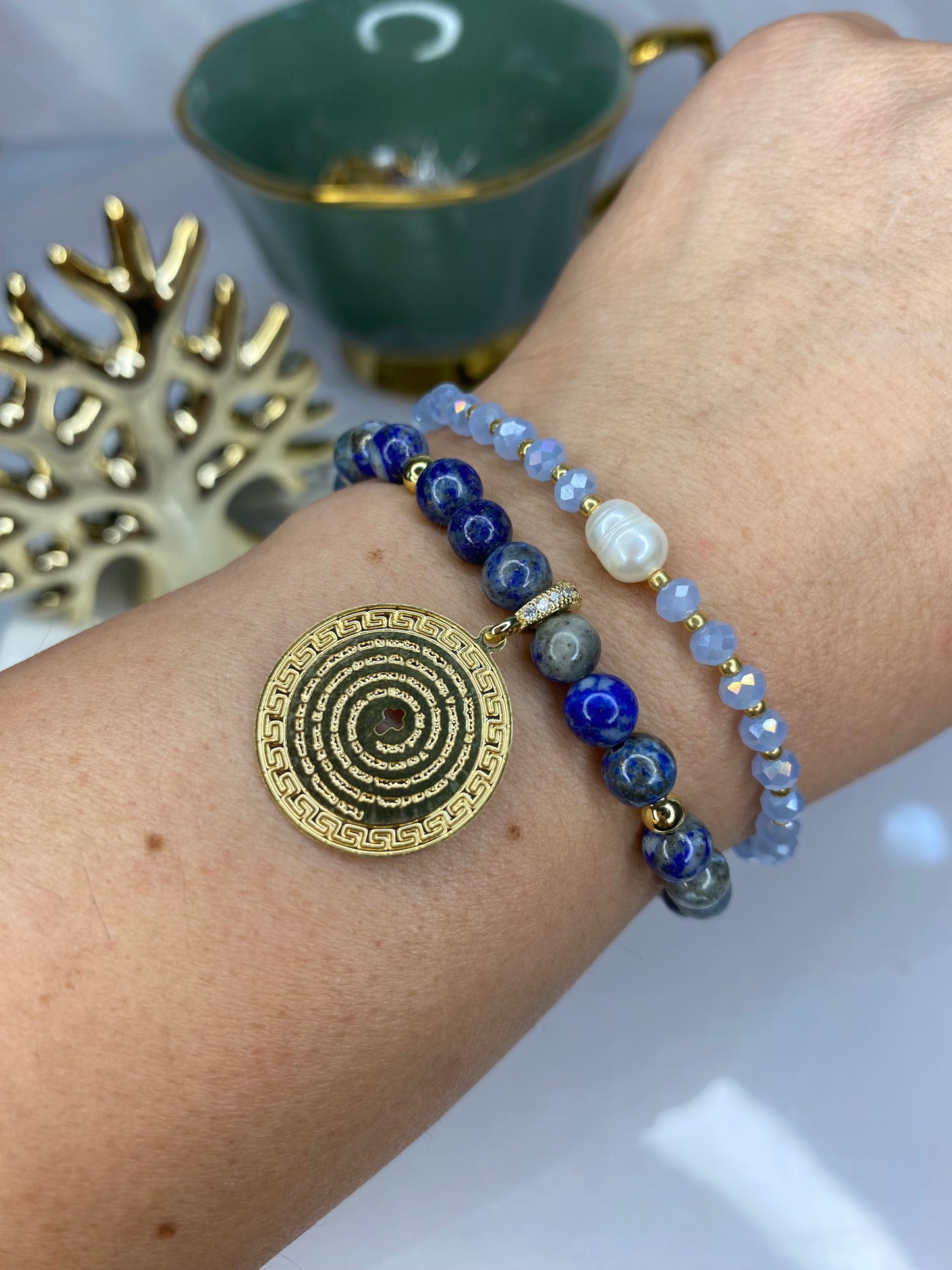 PULSERA PADRE NUESTRO BAÑO ORO 18 KL Lápizlazuli