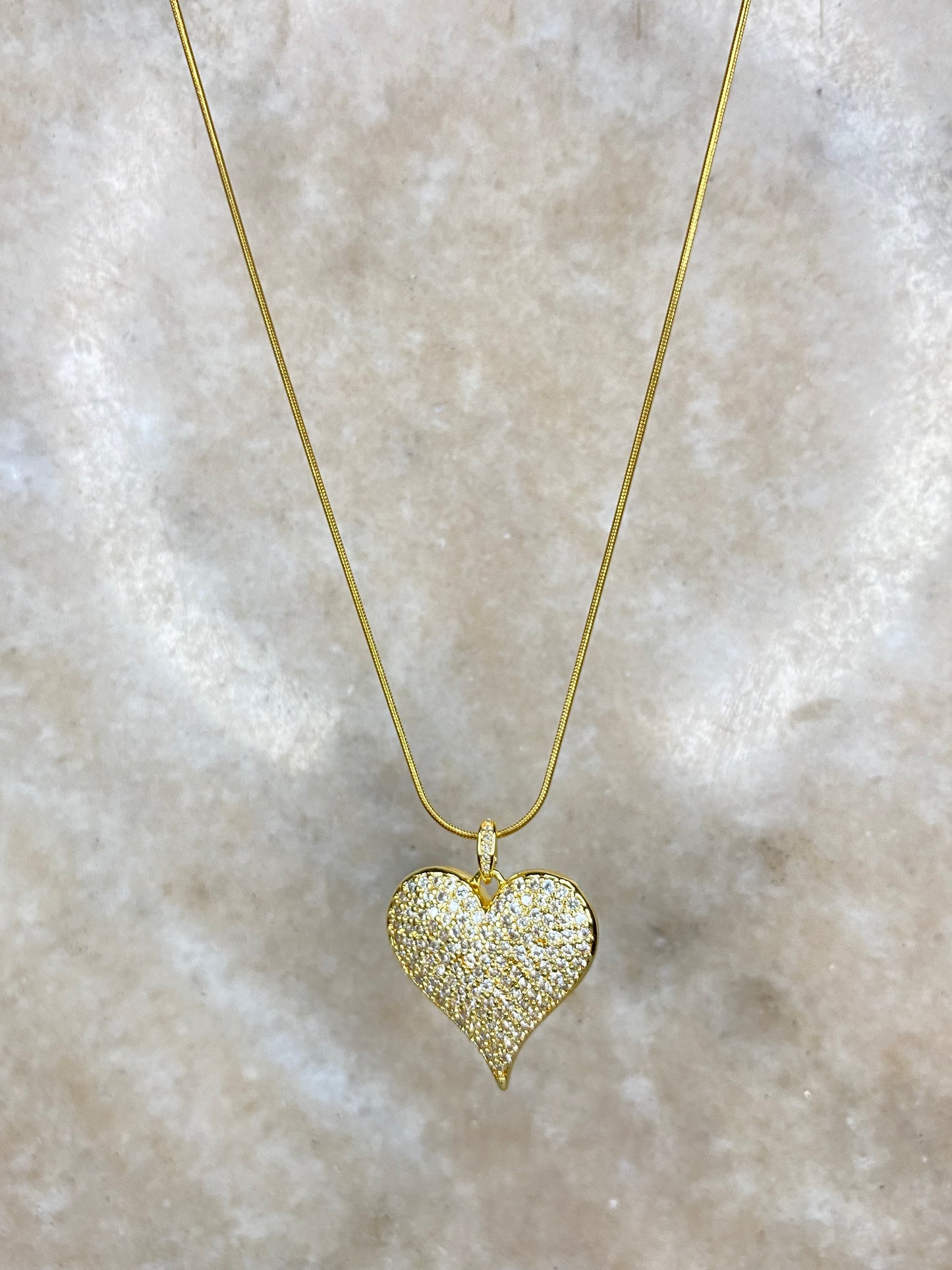 Collar Corazón Microcircones Y Cadena Baño Oro