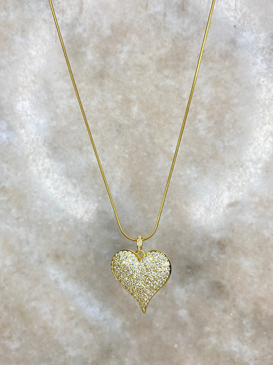 Collar Corazón Microcircones Y Cadena Baño Oro