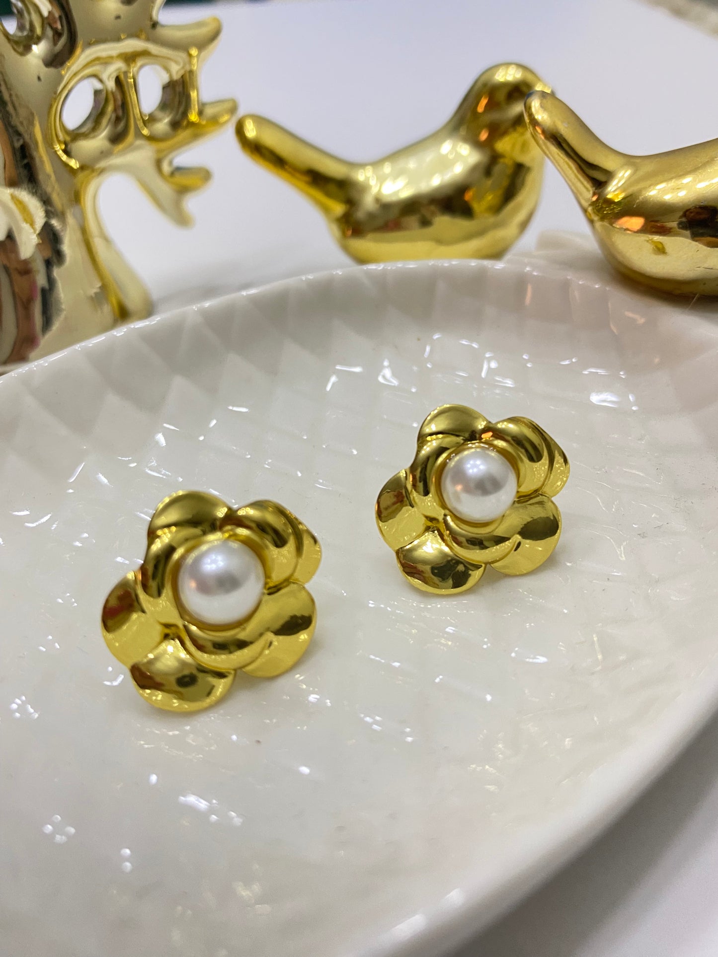 Aros Perla Florida Dorado