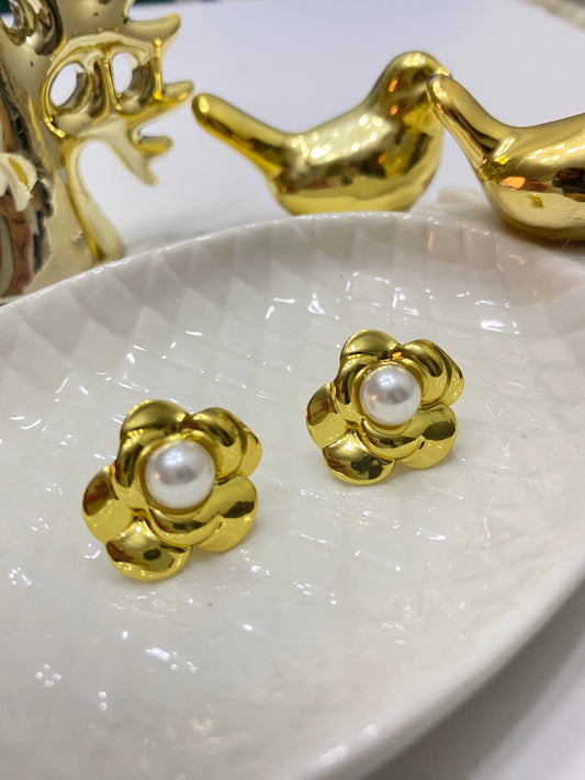 Aros Perla Florida Dorado