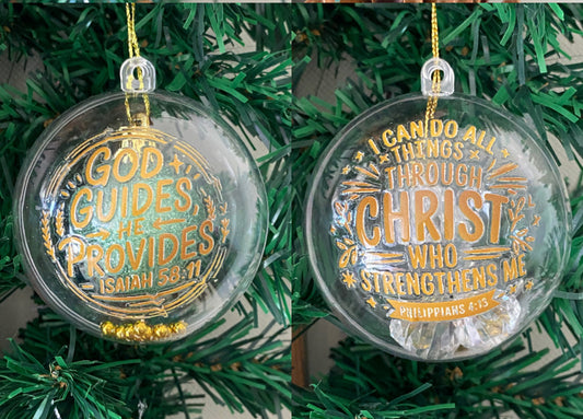 Set de 2 esferas navideñas Dios guía y provee • Verdes y Pino