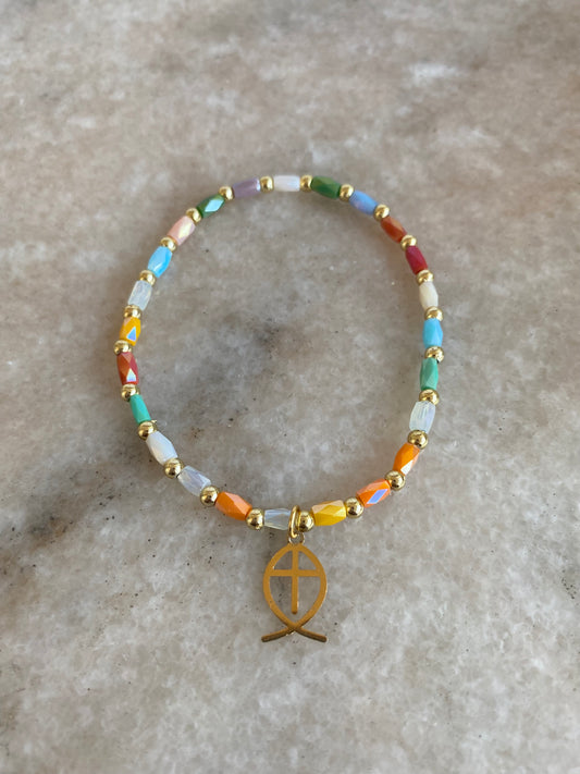 Pulsera Ictus cristales checos y baño de oro 14kl