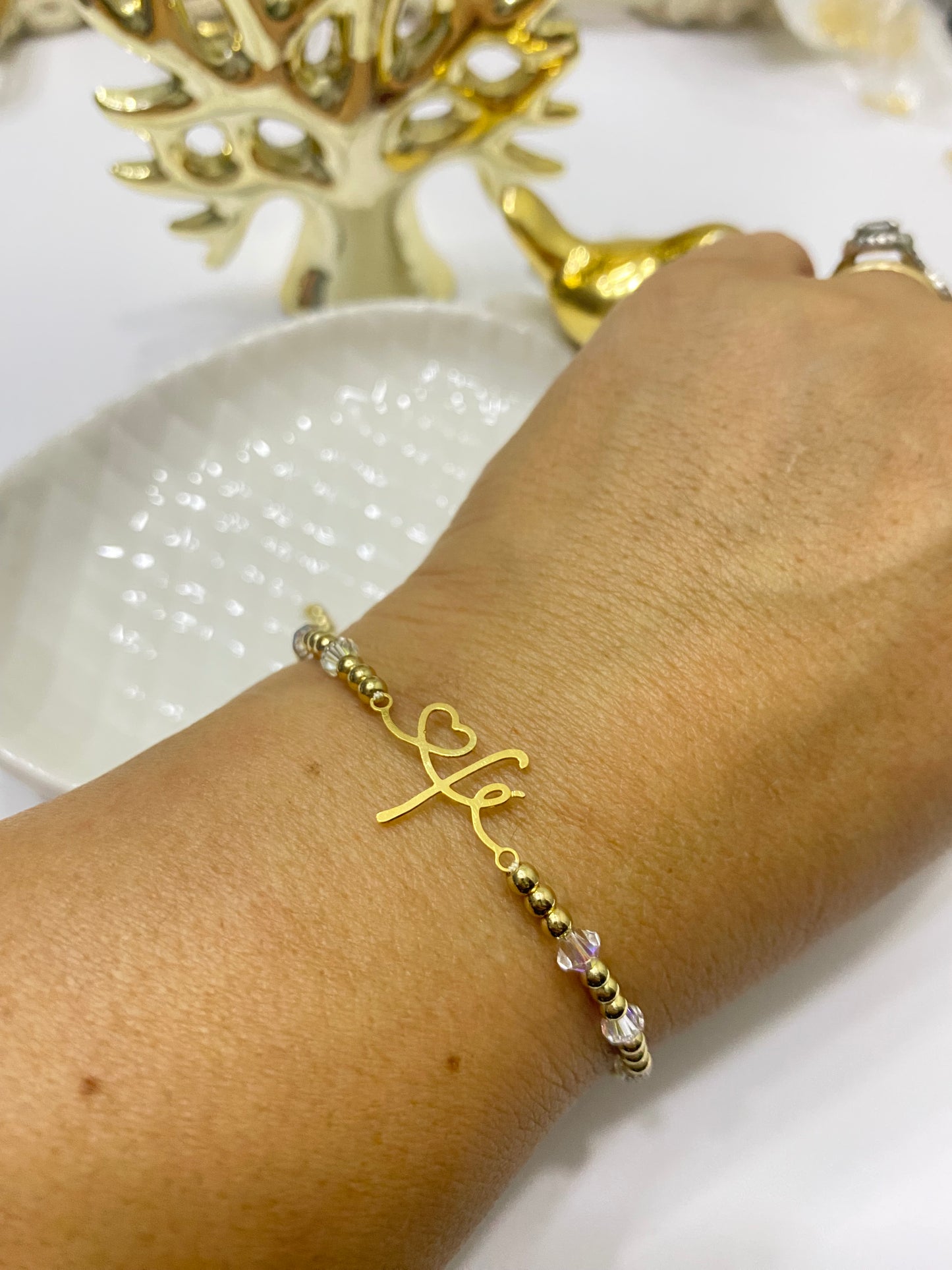 Pulsera Fe y cristales Swarovski tornasol • ajustable