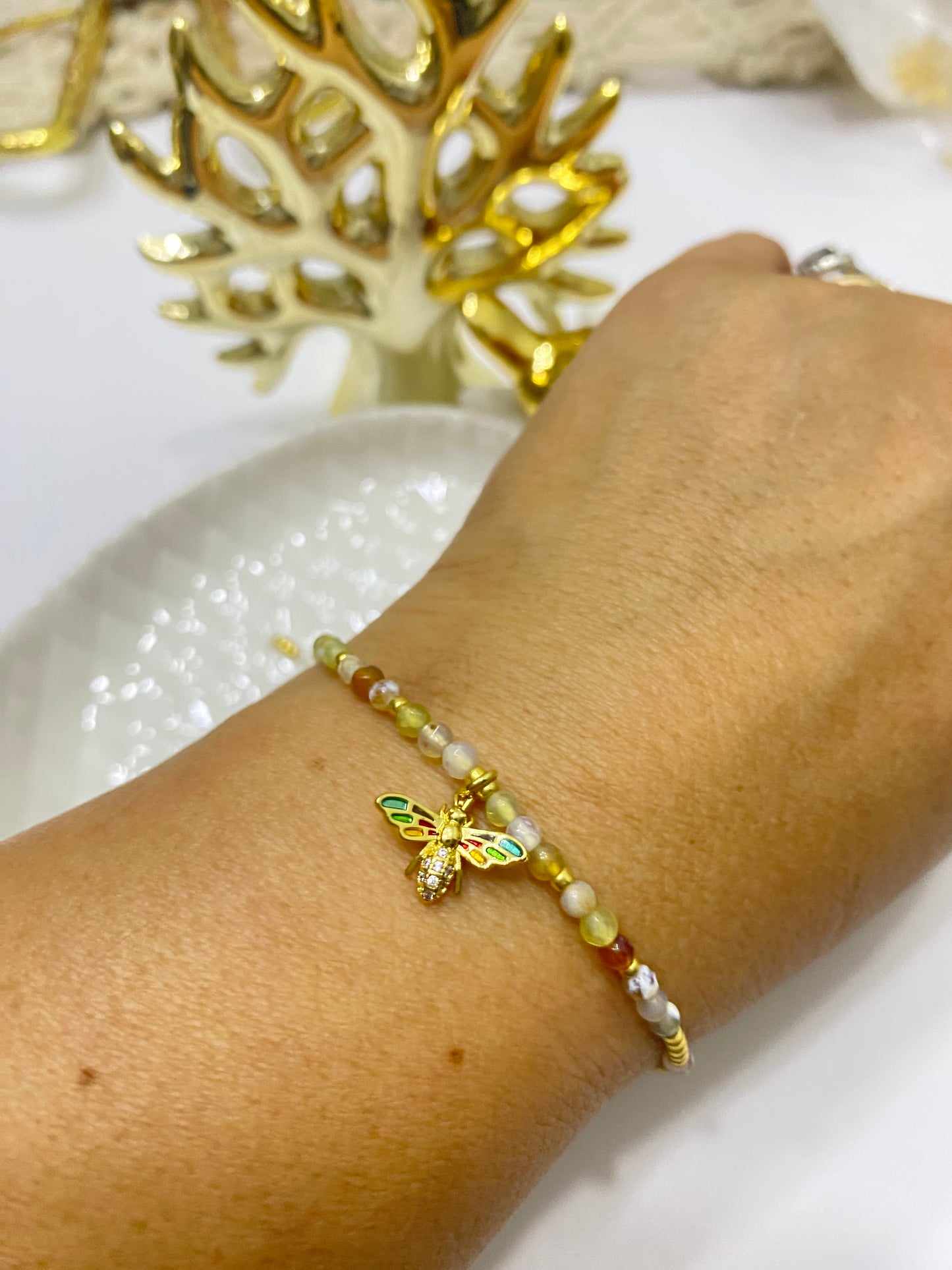 Pulsera panal de amor piedras naturales - ajustable