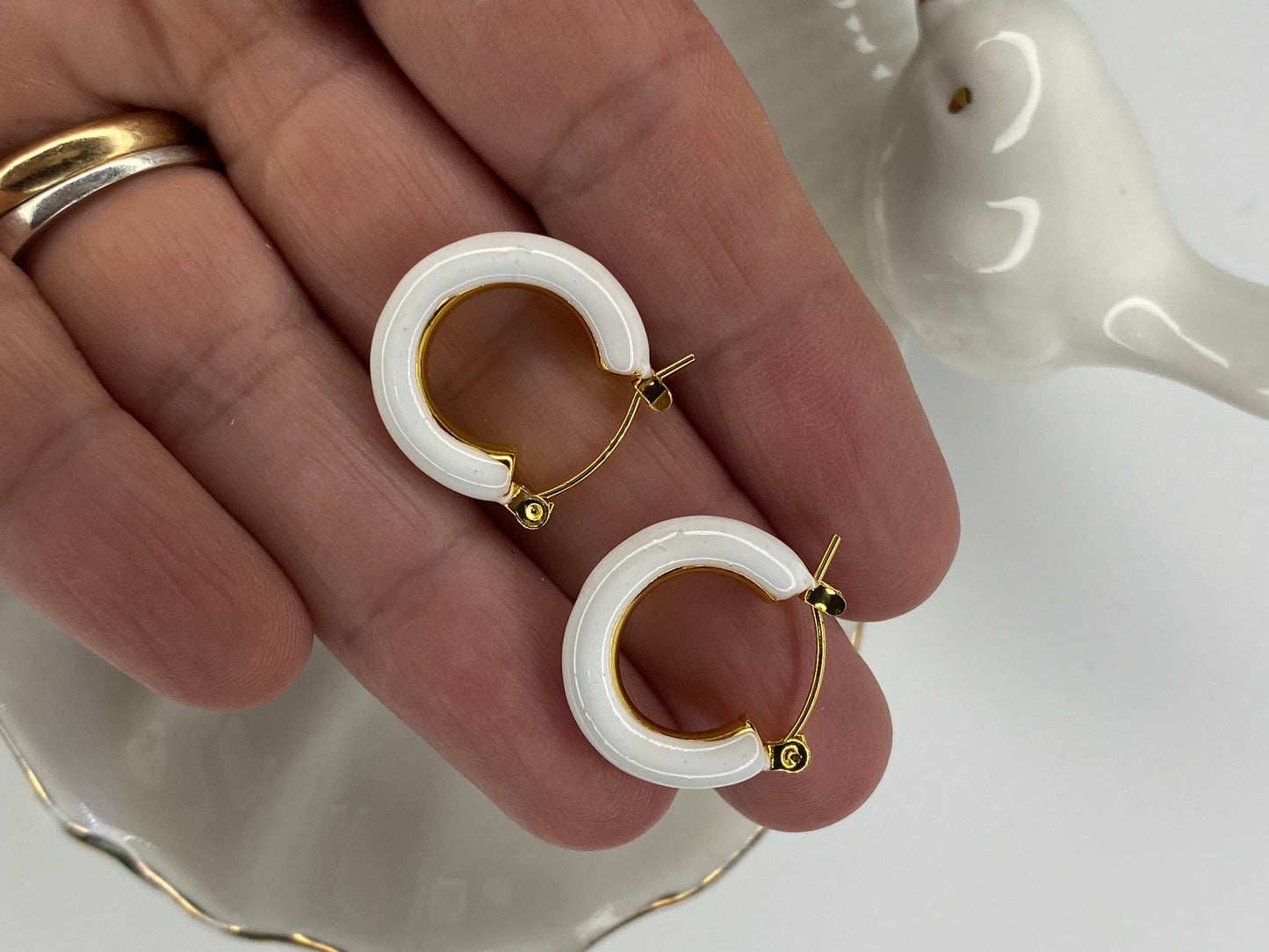 Aros argolla esmaltada blanco/acero 25mm