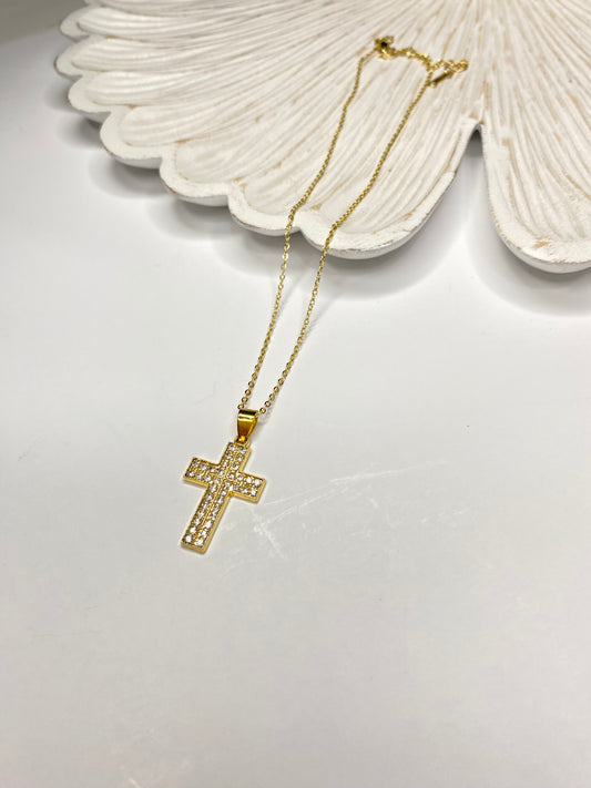 Collar Cruz con microcircones acero dorado