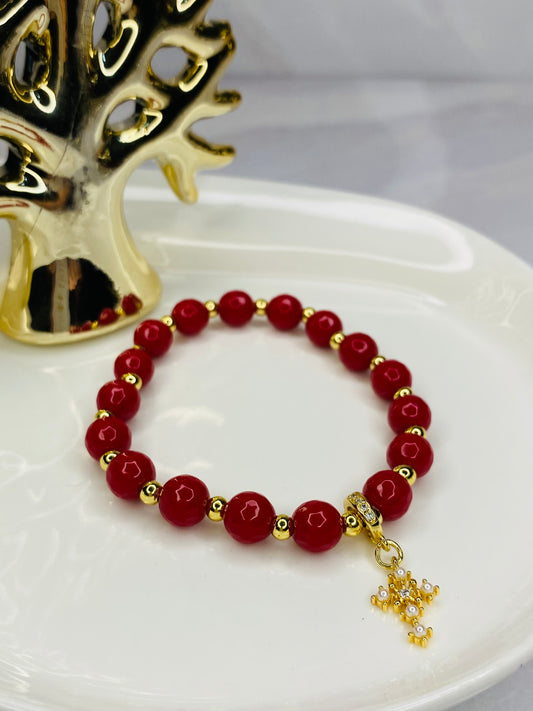Pulsera reconciliada piedras y cruz Perla