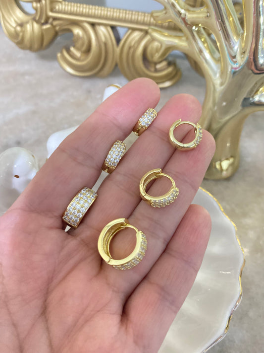 Aros Argolla Baño Oro Microcircones 15mm