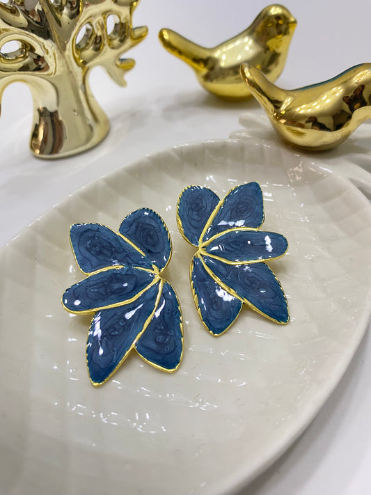 Aros acero Flor Abanico esmalte azul