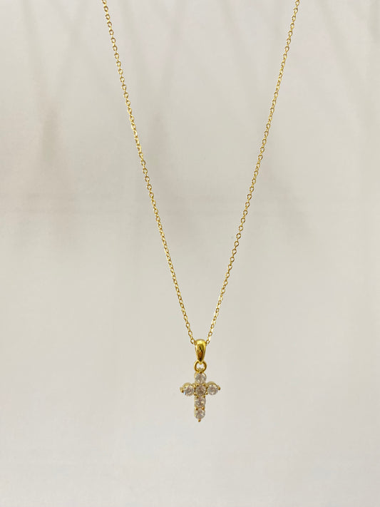 Collar cruz circones blancos y Cadena de acero 45 + 5 cms