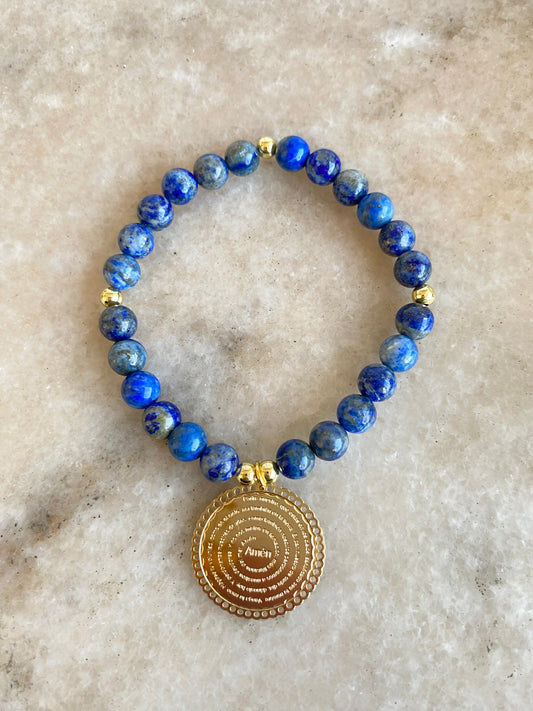 PULSERA PADRE NUESTRO BAÑO ORO 18 KL Lápizlazuli