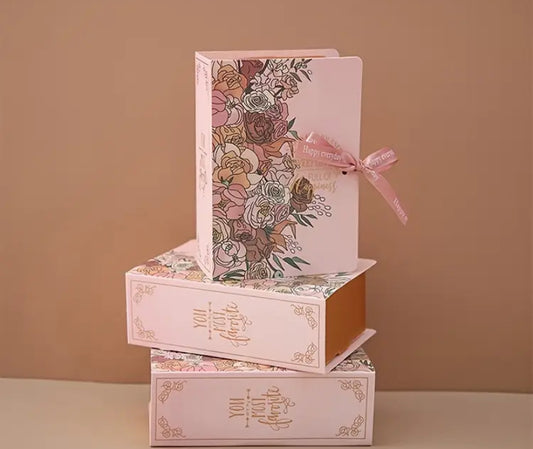 BOX DISEÑO LIBRO ROSADO Y DORADO