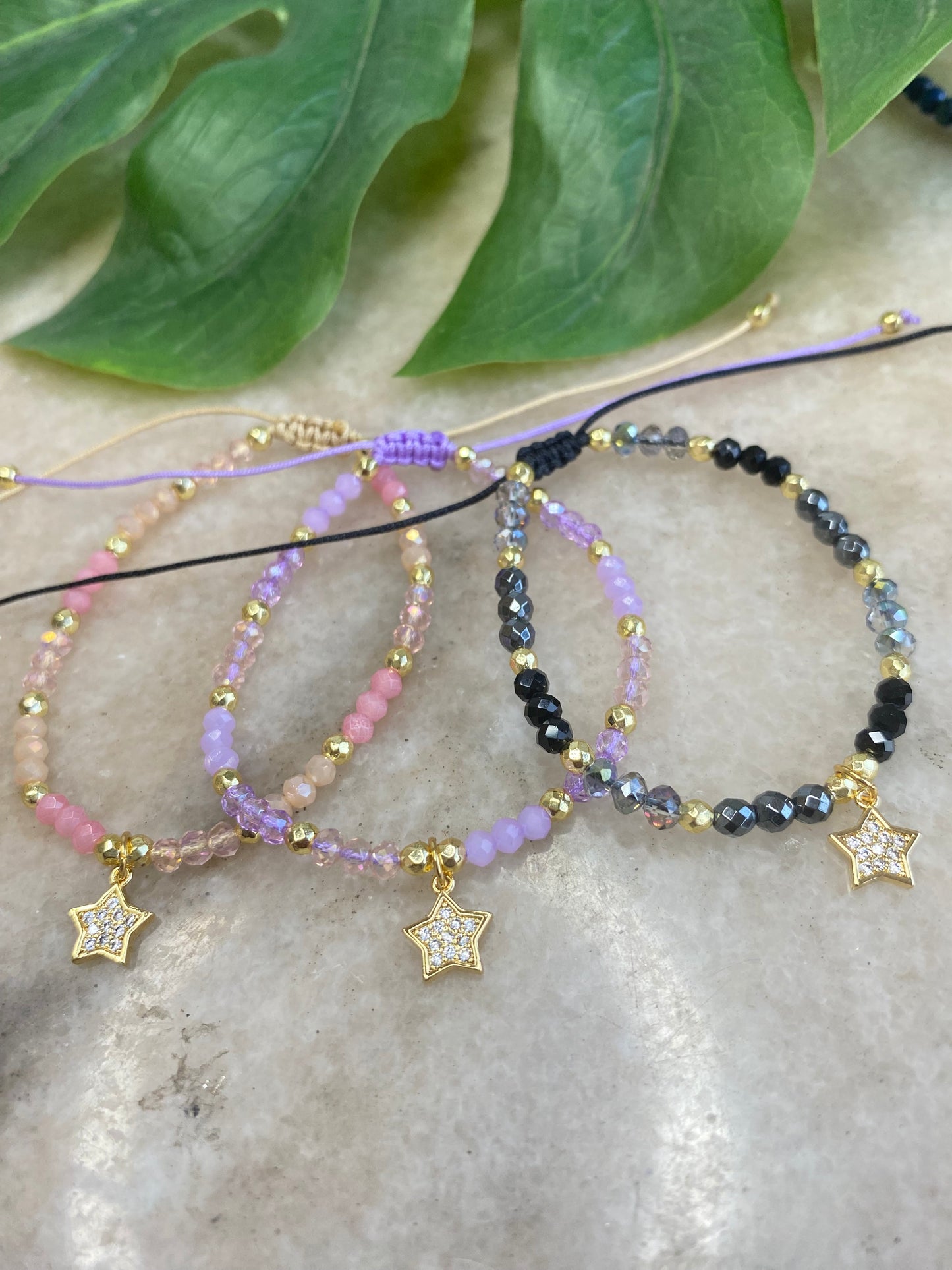 Pulsera Estrella dorada y Cristal ajustable