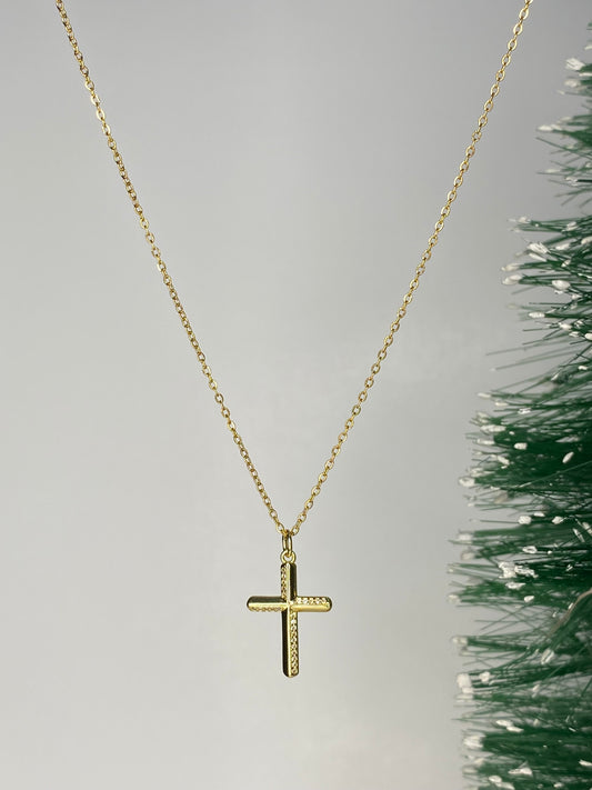 Collar Cruz Microcircines Con Cadena Baño Oro