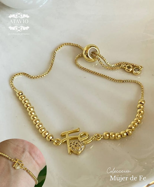 Pulsera Fe ajustable baño oro