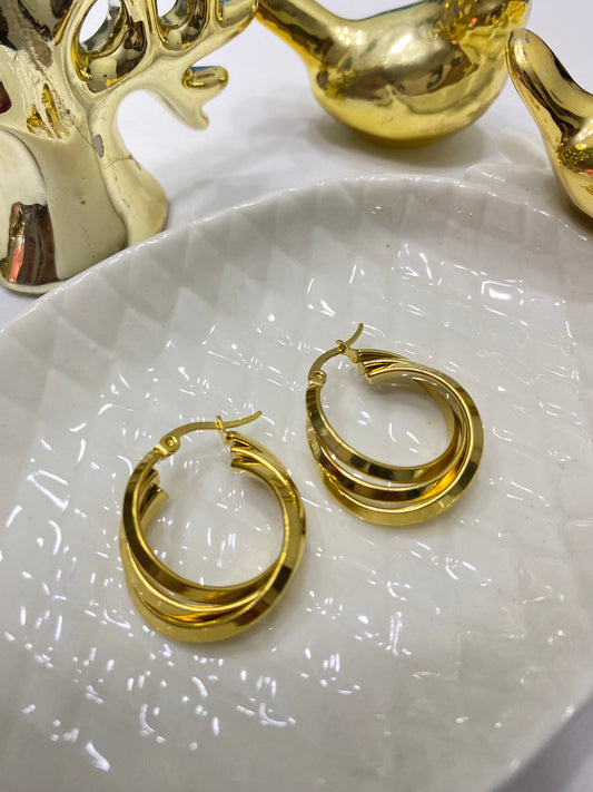 Aros argollas triple acero  dorado