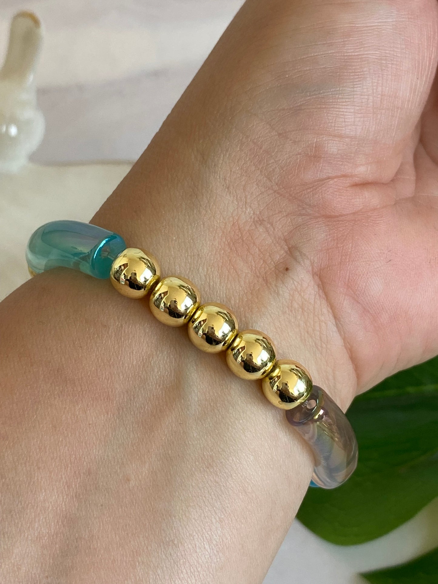 Pulsera balines y acrílicos turquesa y gris