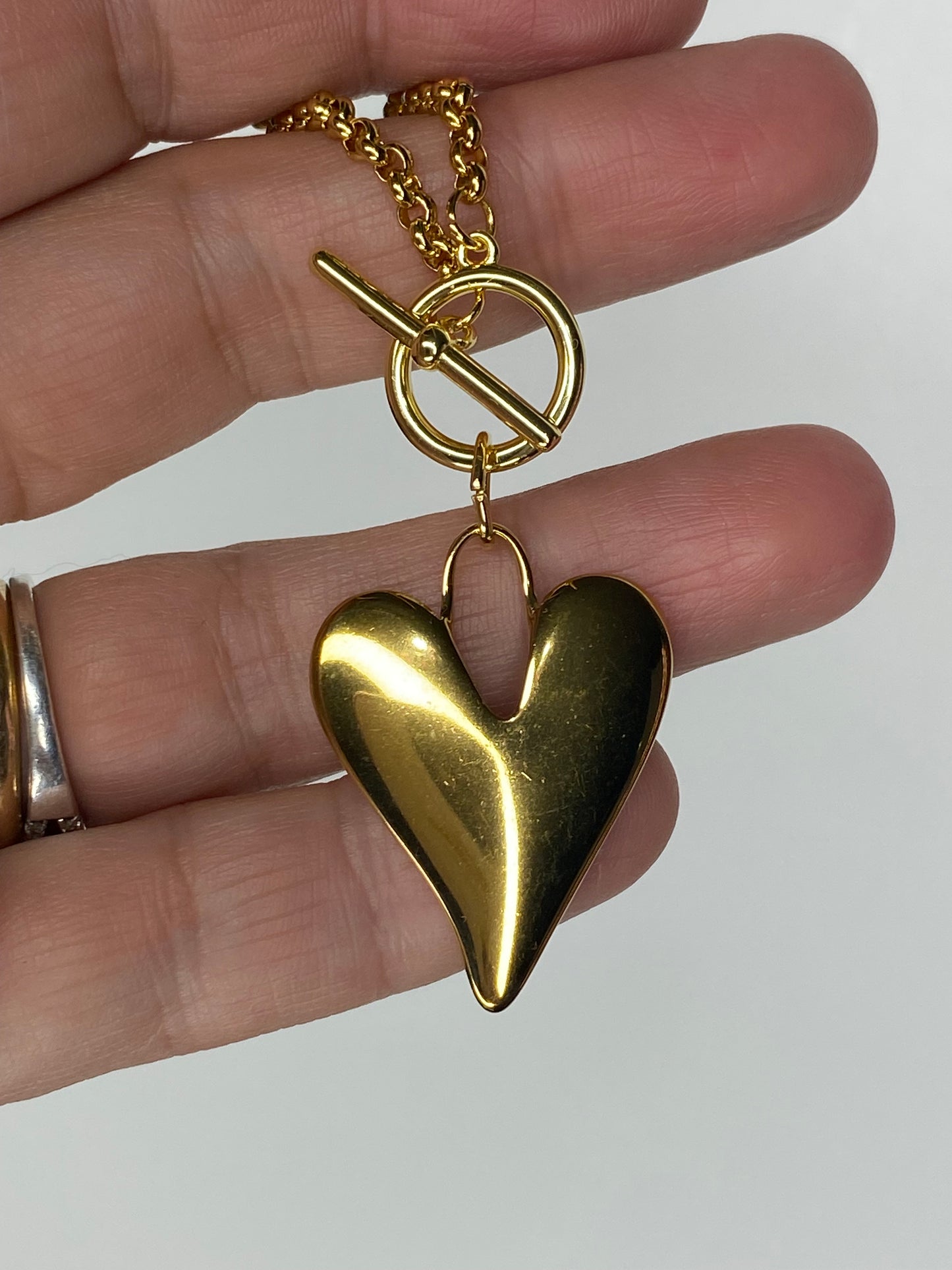 Collar Corazón Y Cadena acero dorado