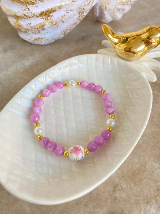 Pulsera Florecer en Su Gracia púrpura  y Perlas
