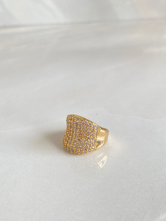 Anillo maxi cintillo rodio dorado y microcircones