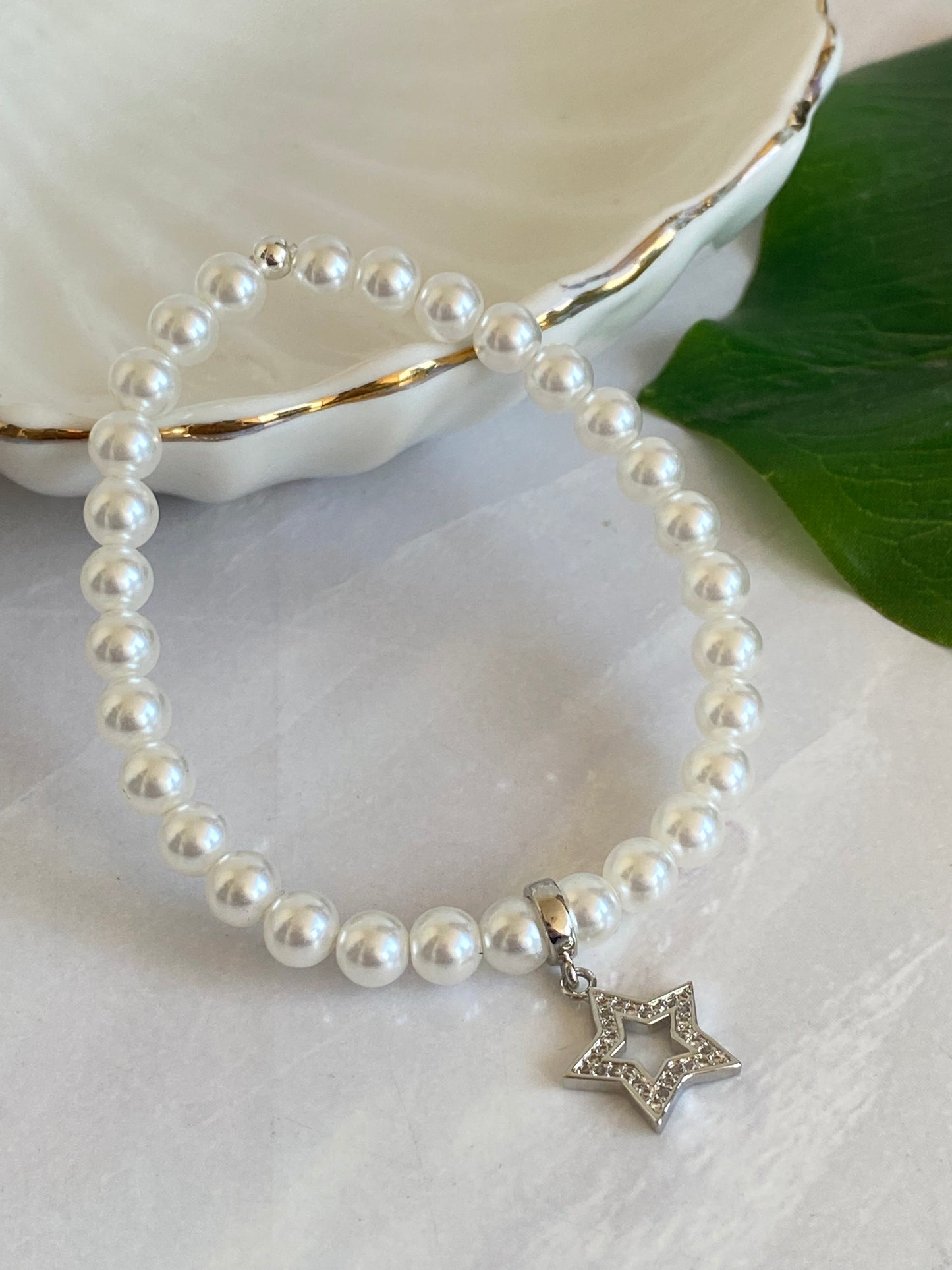 Pulsera resplandece Estrella Rodio microcircones y Perlas swarosvki