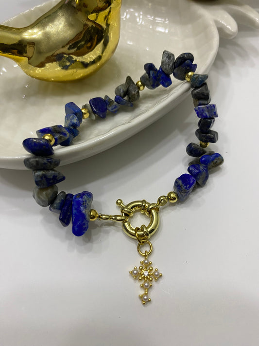 Pulsera redimida Lapizlázuli  baño de oro