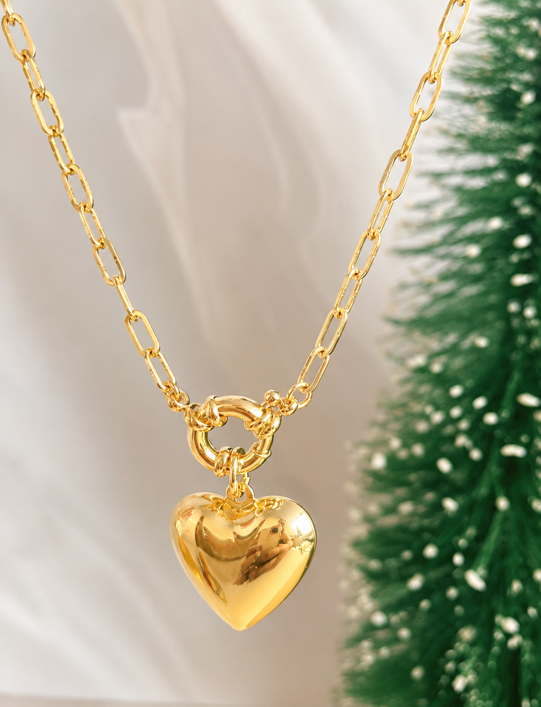 Collar maxi corazón Cadena baño oro • Largo 50 cms