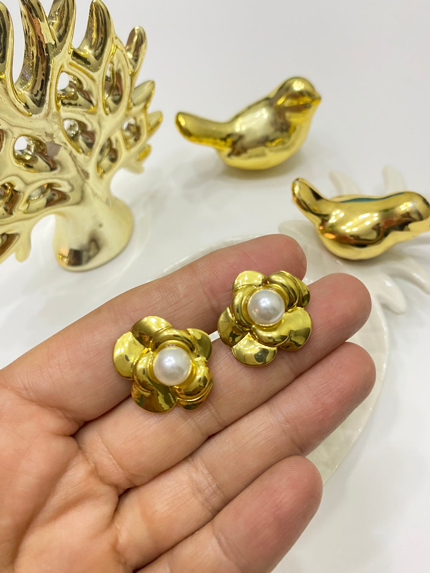 Aros Perla Florida Dorado