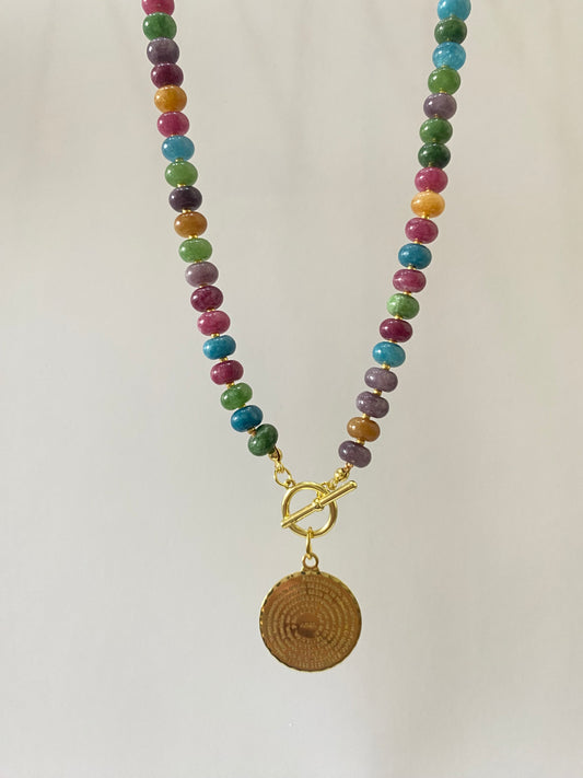 Collar Padre nuestro piedras naturales y baño oro